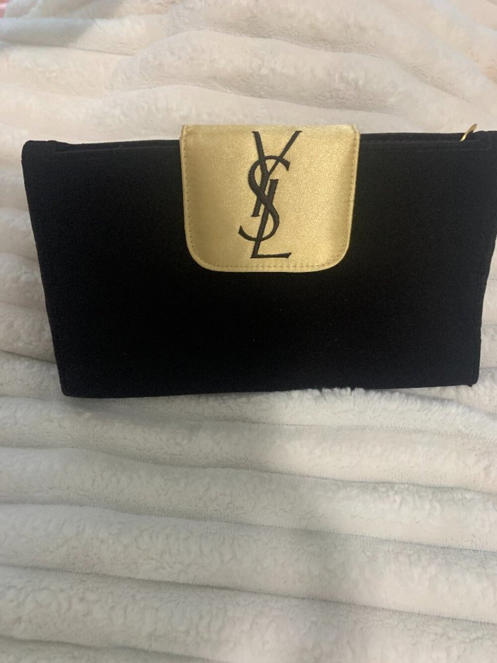 Large Velvet Satin YSL Vintage Clutch Gold Dark Brown